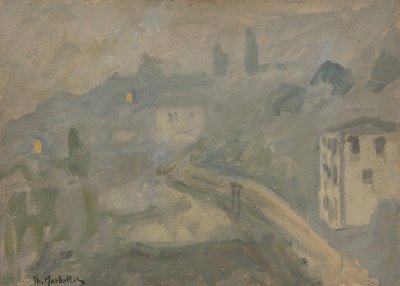 Mist in Zagora — Oil painting, Fiberboard, 33.00×46.00cm — Theodoros Markellos